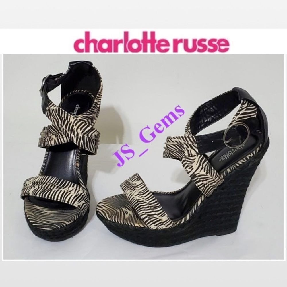 Charlotte Russe Shoes Womens Size 8 Black White Zebra Animal Print Wedges Heels